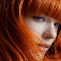 Eine Macroaufnahme eines Frauenkopfes mit Orangenem Haar